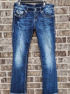 Vigoss Women’s Blue Embroidered Back-Pocket Bootcut Jeans Size 11/12